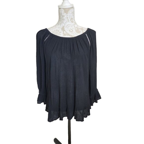 International Concepts Top Black 3/4 Sleeve Gauze Peplum NWT Women's Medium - Picture 1 of 9